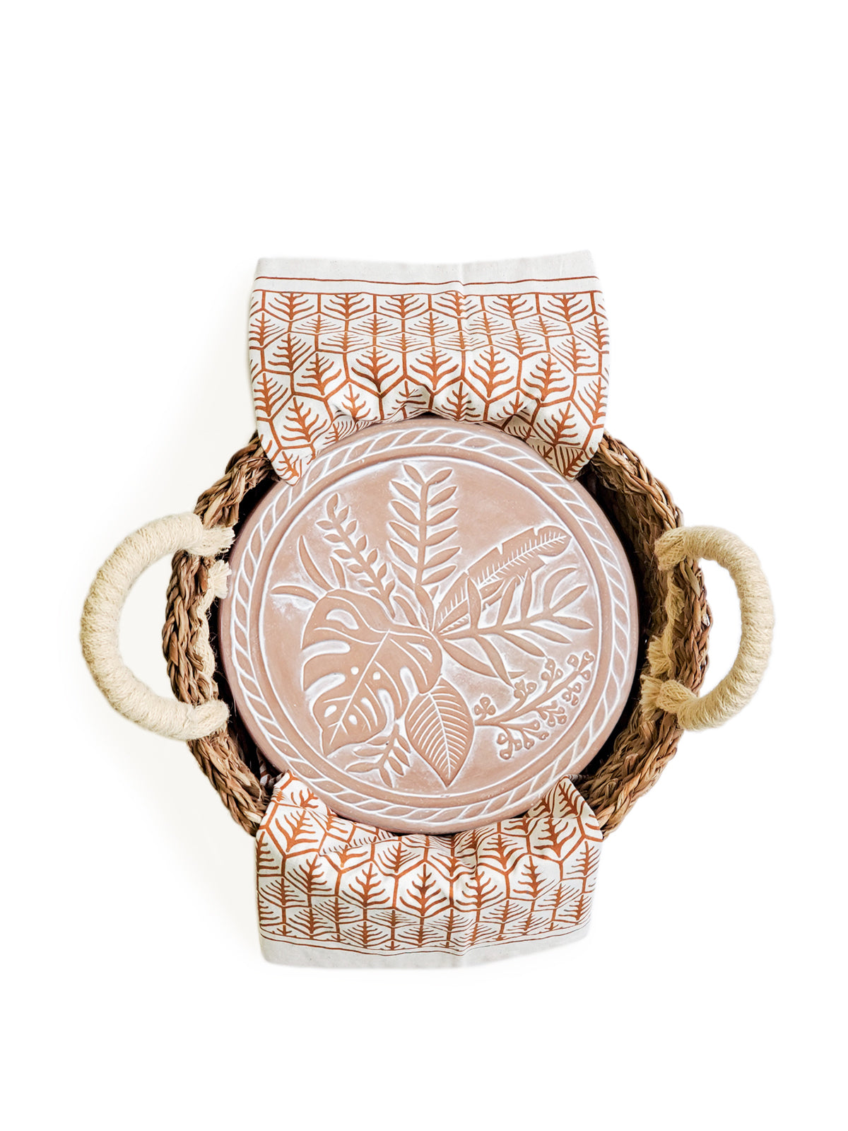 Bread Warmer & Basket Gift Set with Tea Towel - Plant Round