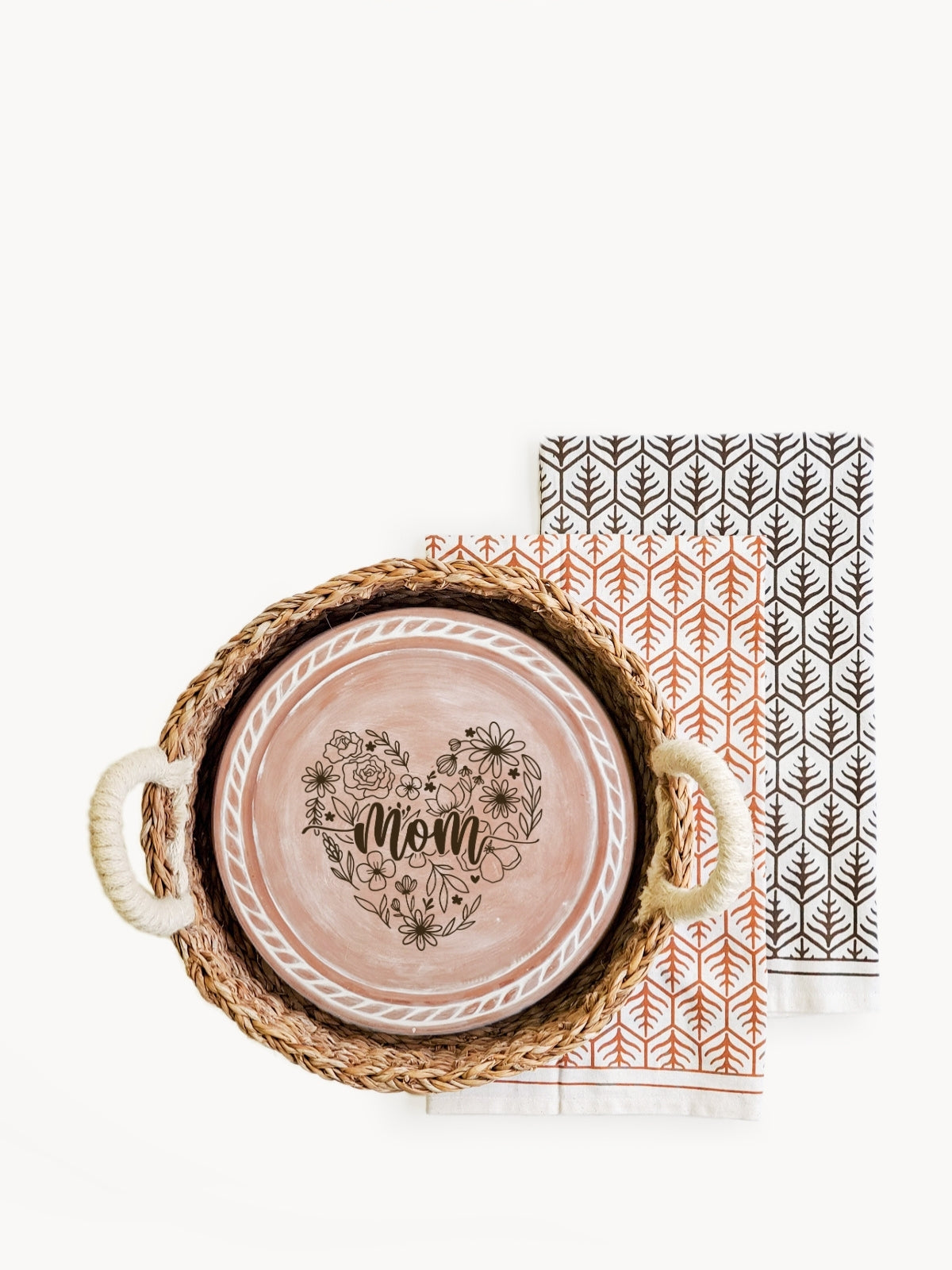 Bread Warmer & Basket Gift Set with Tea Towel - Mom Round