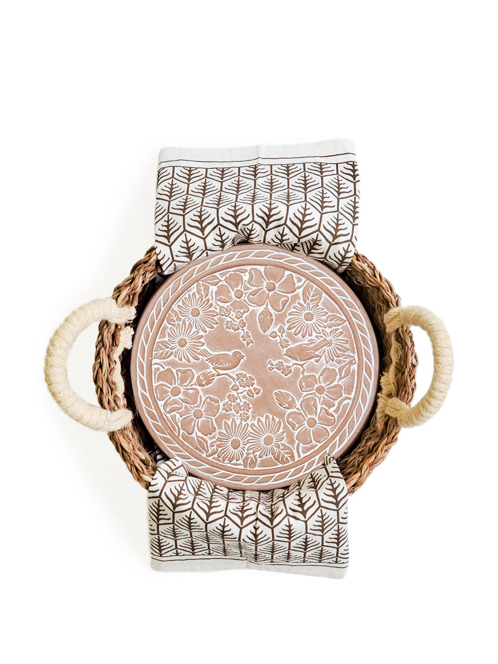 Bread Warmer & Basket Gift Set with Tea Towel - Garden Round