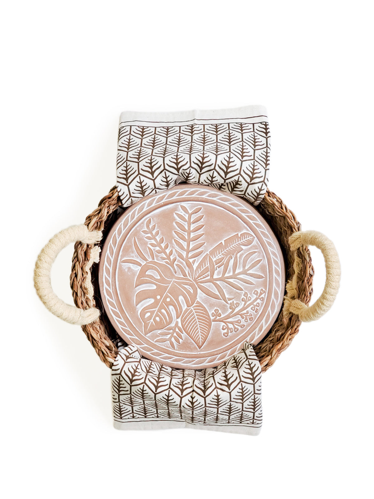 Bread Warmer & Basket Gift Set with Tea Towel - Plant Round