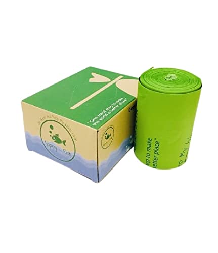 HappyFish, 1.75-gallon (6.6L) Compostable, Extra-Thick Countertop Waste Bin Bags| Unscented Leak Proof Bags for Office, Home, Bathroom, Bedroom, Car, Kitchen, Pet(Green)1 Pack| 110 Counts.