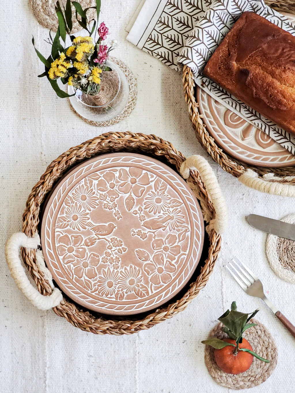 Bread Warmer & Basket - Garden Round