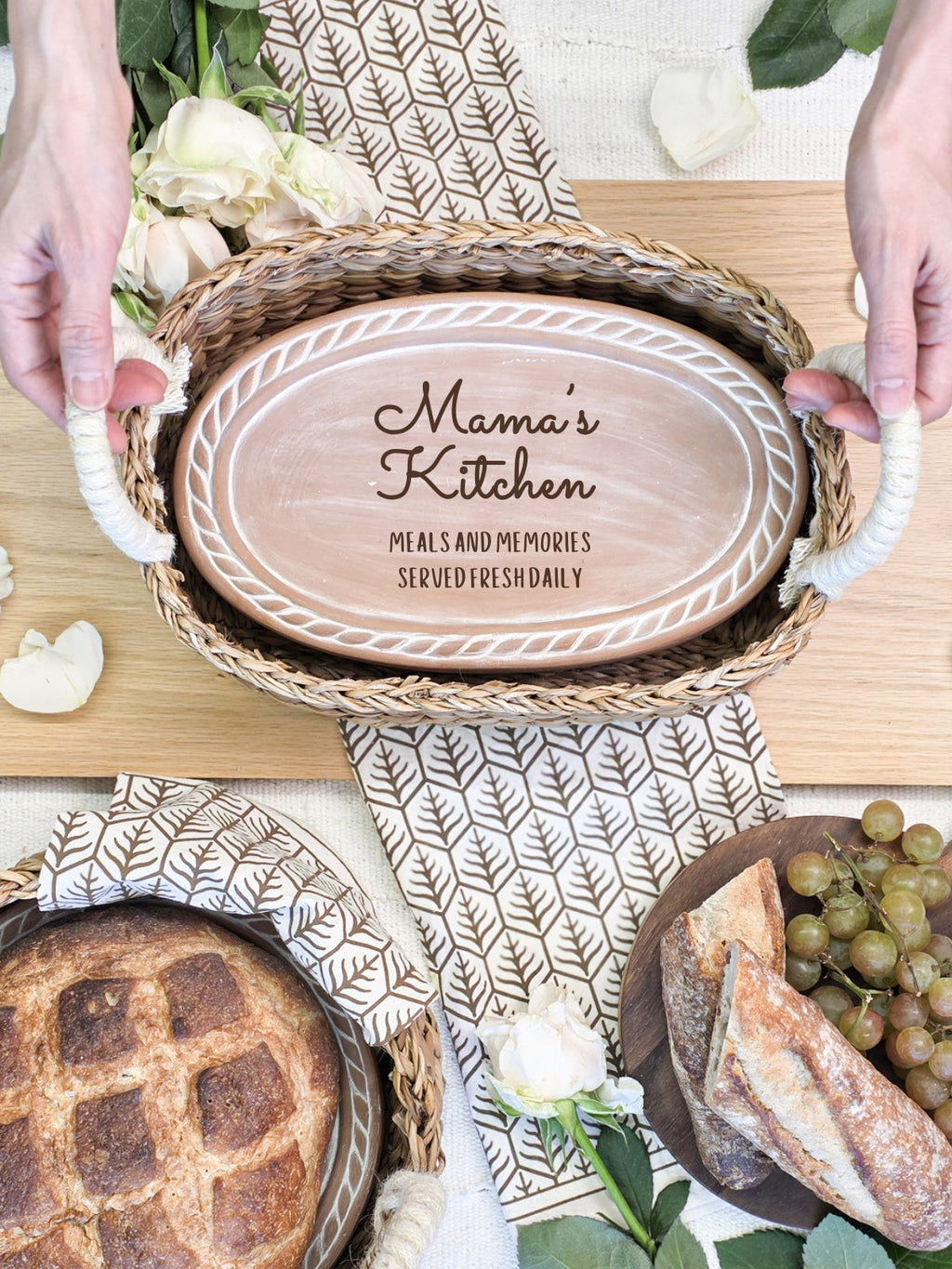 Bread Warmer & Basket Gift Set with Tea Towel - Mom Oval